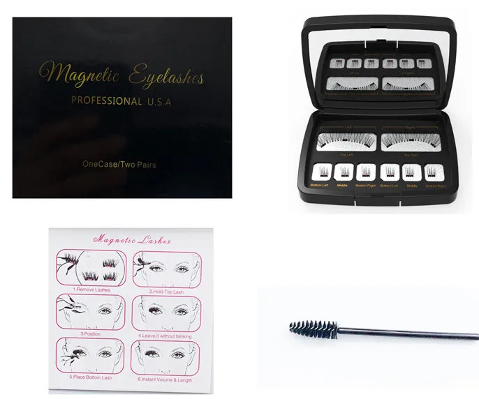 Magnetic Eyelashes with 3 Magnet Kit Acrylic Box Packaging 3D Handmade Soft Natural Fake Eye Lash Reusable Long Lasting Tool