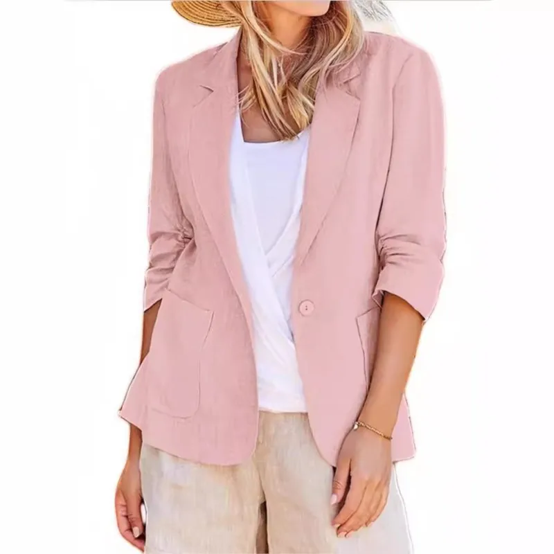 

2024 New Women's Fashion Solid Slim Suit Coat Blazers Elegant Office Ladies Temperament Lapel Long Sleeve Single Button Suit Top
