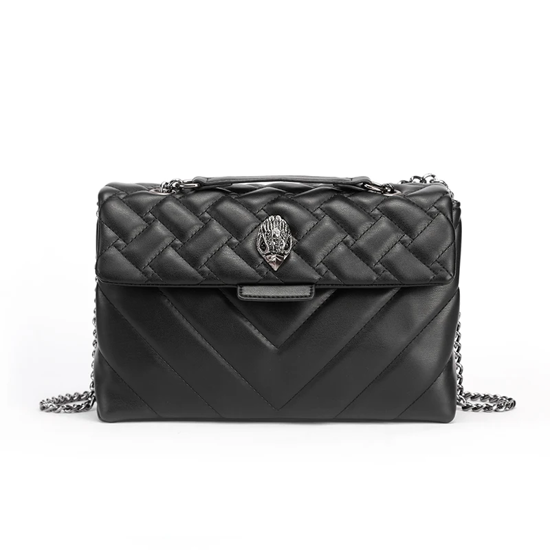 

Fashion Women's Bags Soft PU Leather Diamond Lattice Black Chain Shoulder Crossbody Bag Eagle Head Commuting Handbag 2024 New