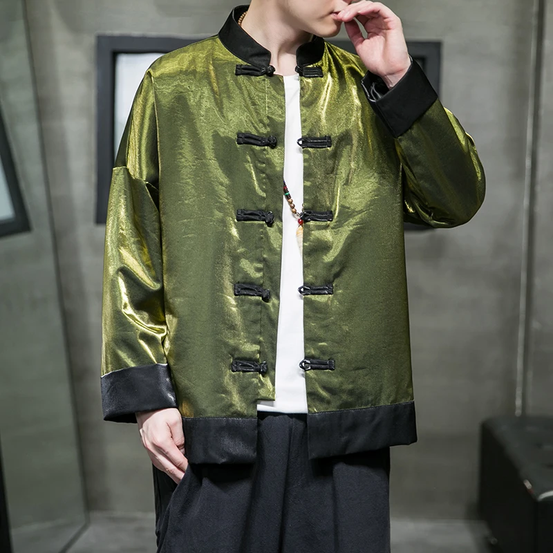 

Youthful Men's Hanfu Jaet with Button Design Chinese Sle Tea Zen Clothing Residential Robe Spring Autumn Faion Outerwear