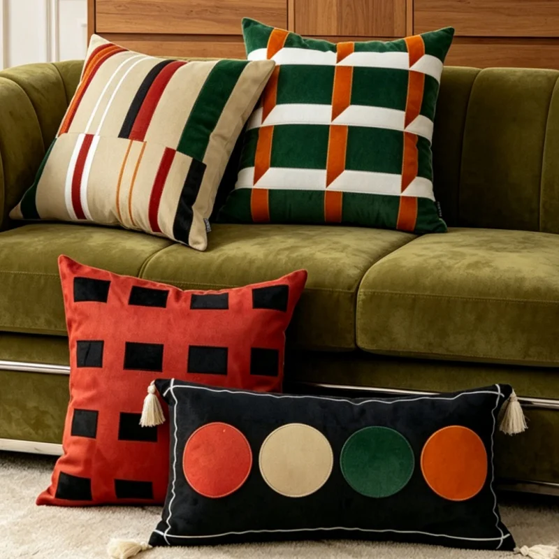 Colorful Geometric Pillows Patchwork Cushion Case Modern Luxury Decorative Pillow Cover For Sofa Chair Home Decorations
