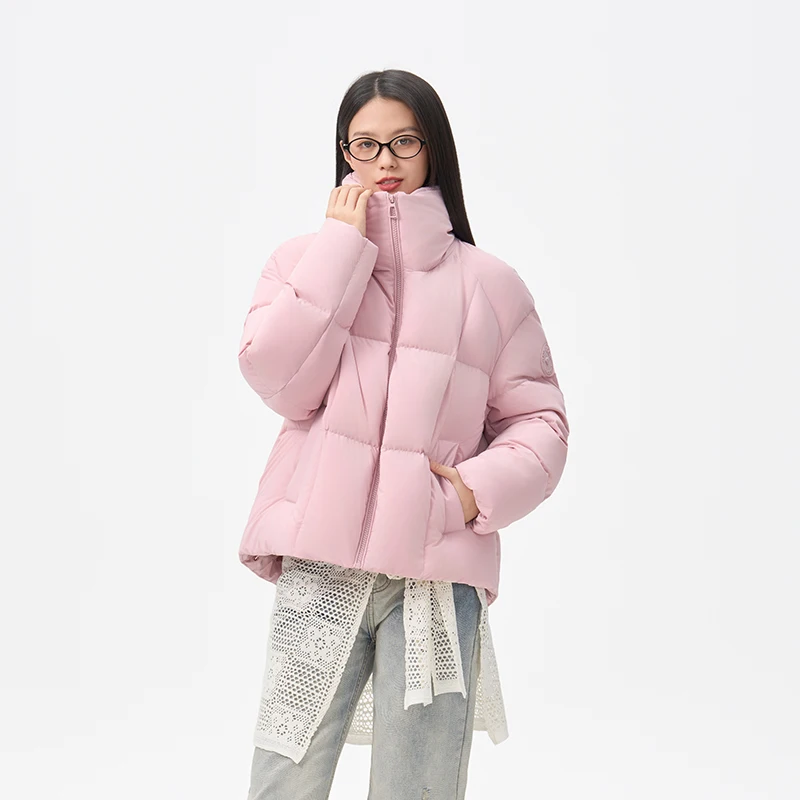 Chericom 여성용 다운 재킷 스탠드 칼라 드로스트링 밑단 사선 포켓 겨울 다운 코트 오리털 충전 패딩 코트 Y318110Y