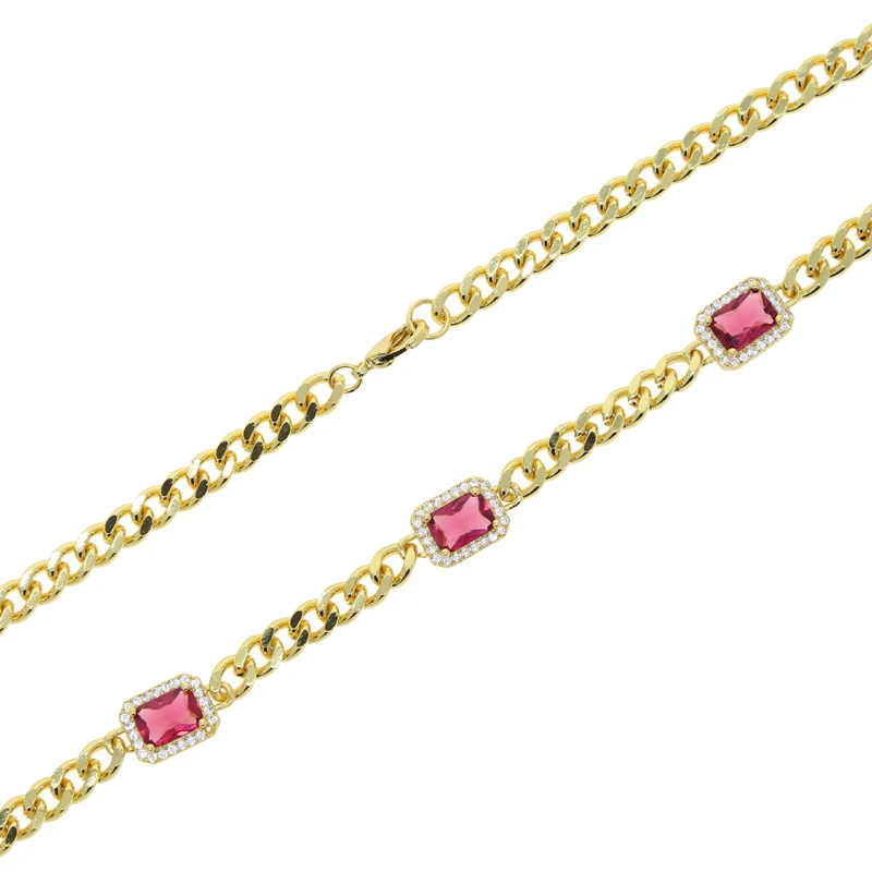 Hiphop Miami Cuban Link Chain Necklace for Women Iced Out Geometric Square CUbic Zirconia 5mm Stone Gold Color Fashion Jewelry image 3