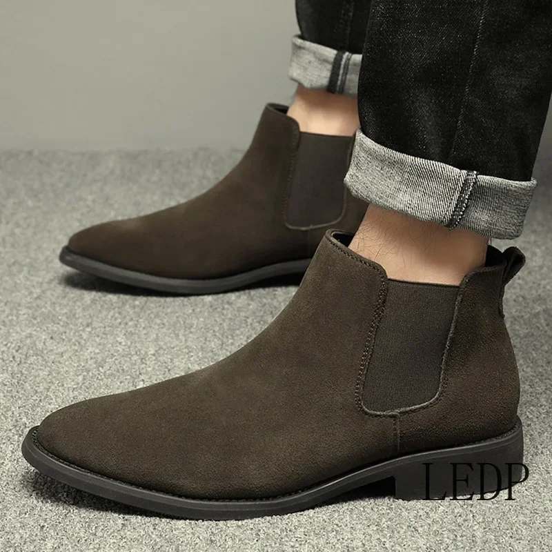 

Men's Genuine Leather Chelsea Boots Pointed High Ankle Formal Shoes Walking Shoes Durable High-end Formal Boots Botas De Hombre