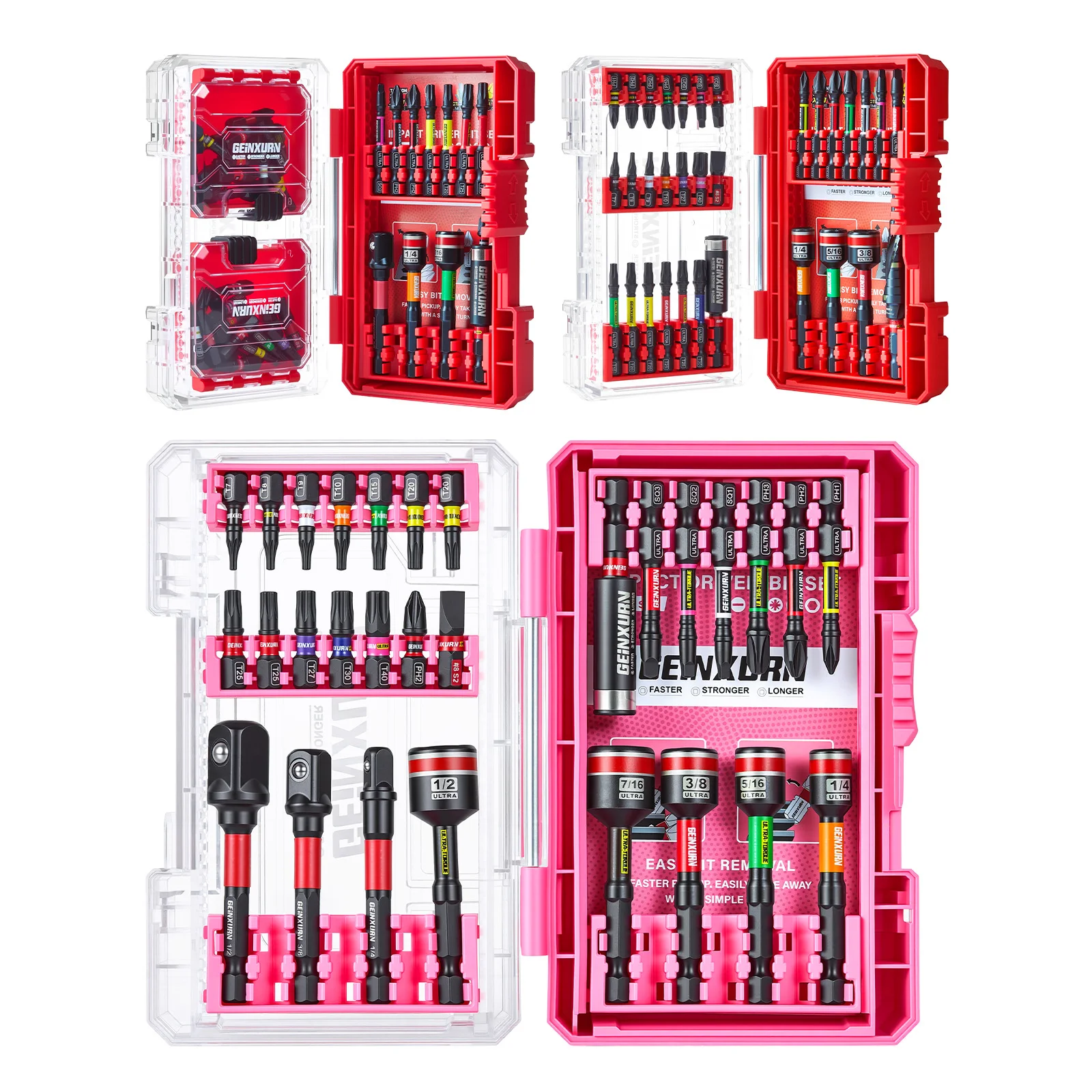 Geinxurn 113PCS Screwdriver Bits Set, Magnetic S2 Steel 1”/2'' PH/SQ/Torx/HEX/SL Impact Bit Holder and Nut Driver with Box Case