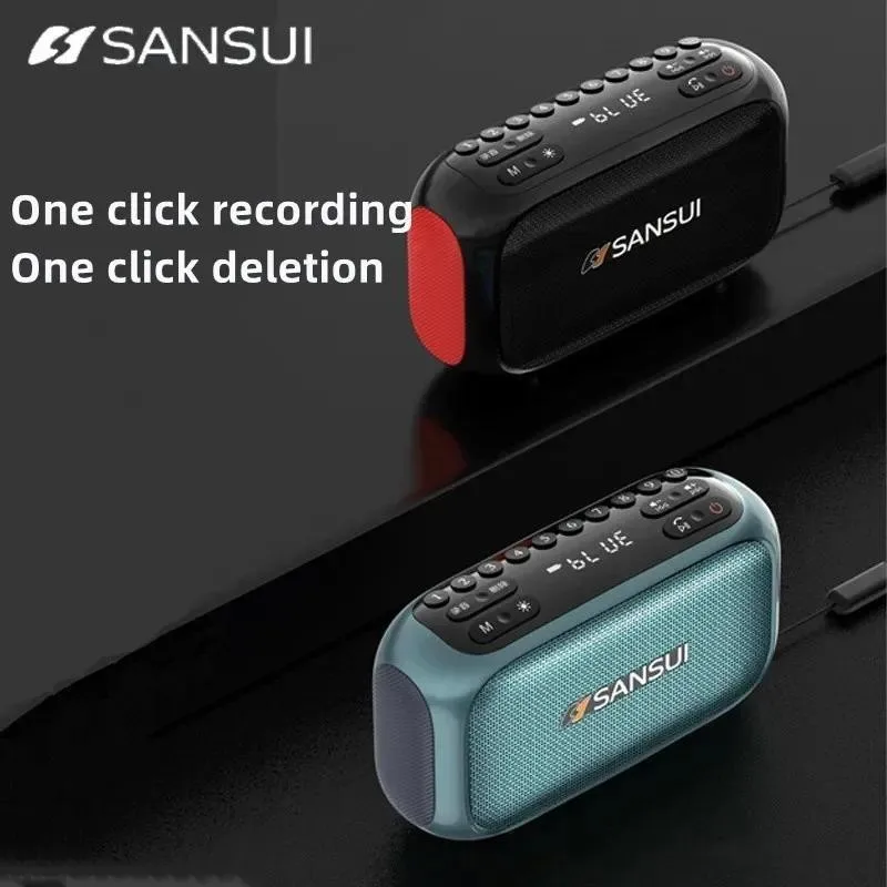 SANSUI F31 휴대용 FM 라디오 서브 우퍼 블루투스 스피커 녹음 LED 디스플레이 무선 핸즈프리 TF USB MP3 음악 플레이어