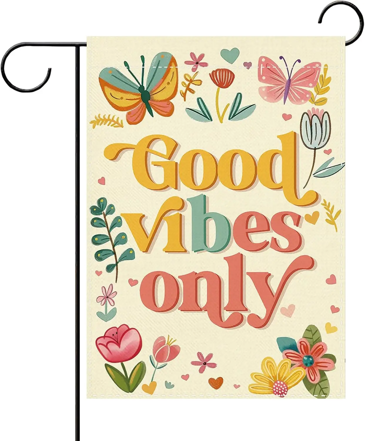 Good Vibes Only Inspirational Decorative Garden Flag, Floral Butterfly Motivational Small Yard Outside Decorations, Positive PPZ
