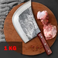 BlackSmith Hammer Forged Chopping Knife Heavy Butcher Knife Big Bone Easy Cut Cleaver 1kg Weight Chinese Cleaver Wood Handle