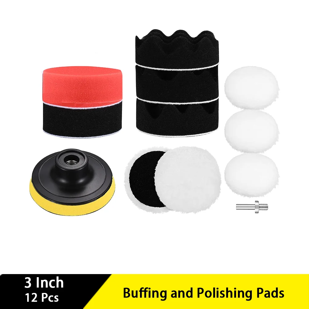 

3 Inch Buffing and Polishing Pads with Sponge Pads Buffer Polisher Attachment Kit 12 Pcs for Coating Paint Waxing and Sealing