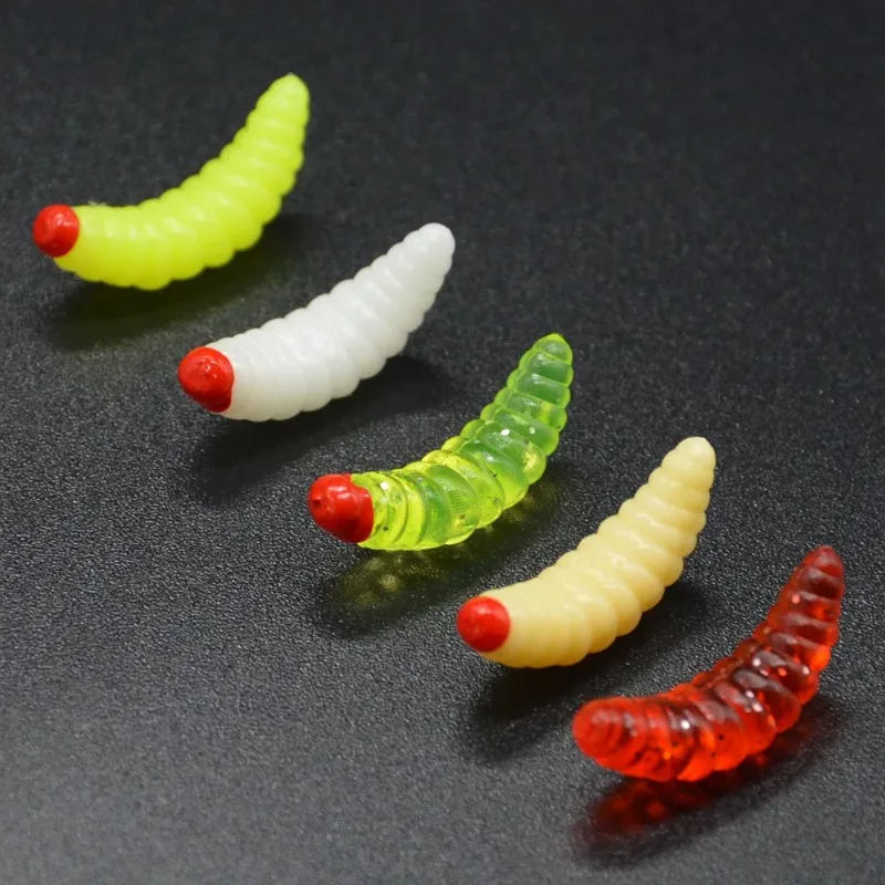 

100Pcs Soft Fishing Lure 2cm Hooks Biomimetic Smell Worms Glow Shrimp Bread Worm Silicone Artificial Baits
