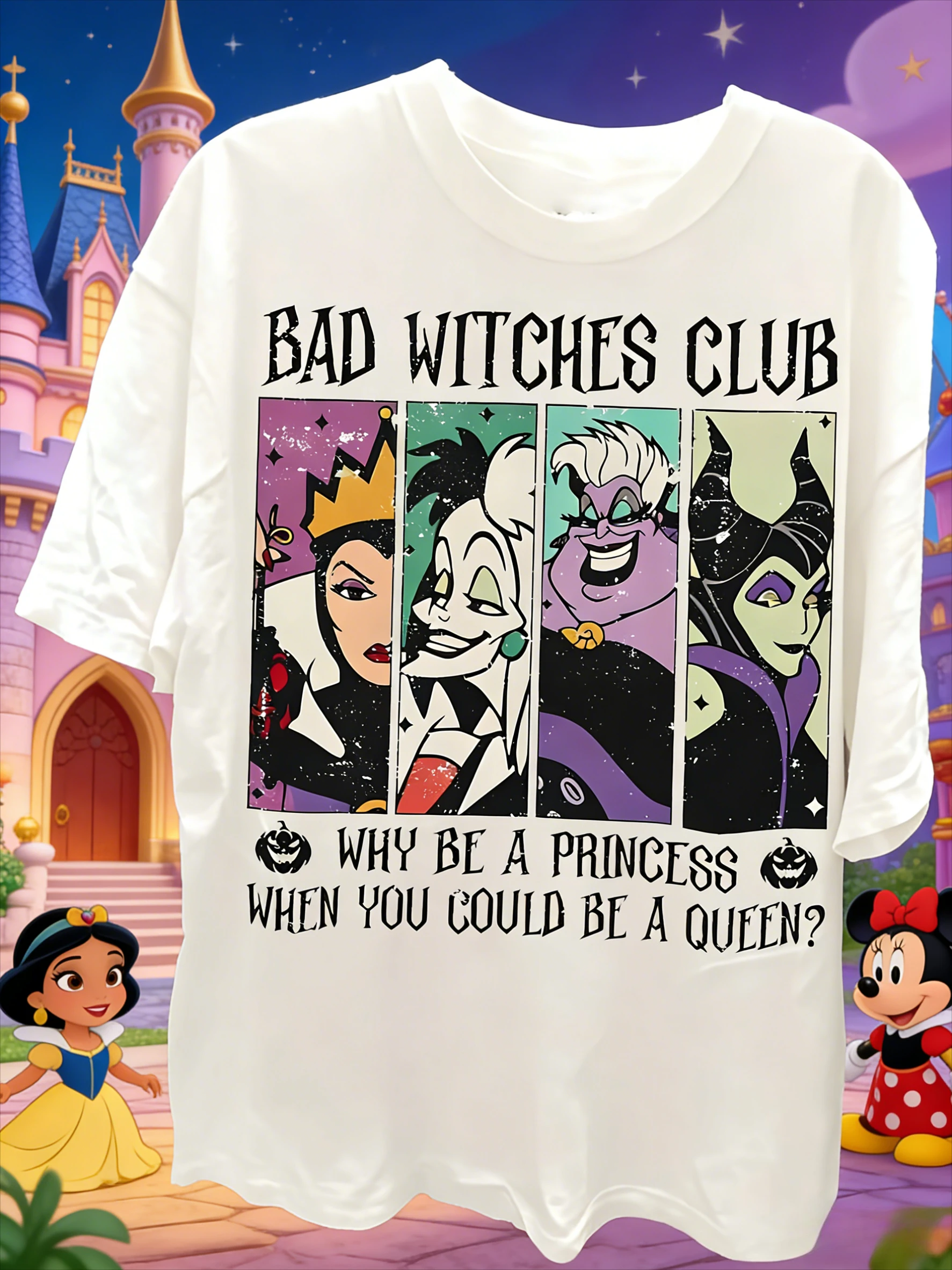 

2026 Summer Disney Bad Witch Club Graphic T-shirt Men Women Fashion Cotton Quality Casual Loose Short Sleeve Classic Unisex