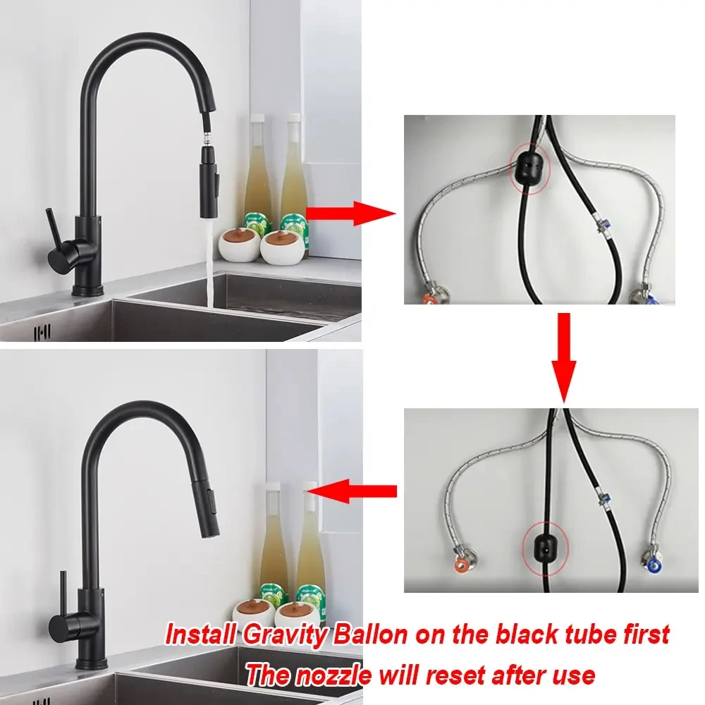 Pull Down Kitchen Sink Faucet Pull Out Two Function Single Handle Hot and Cold Water Mixer Taps Deck Mounted