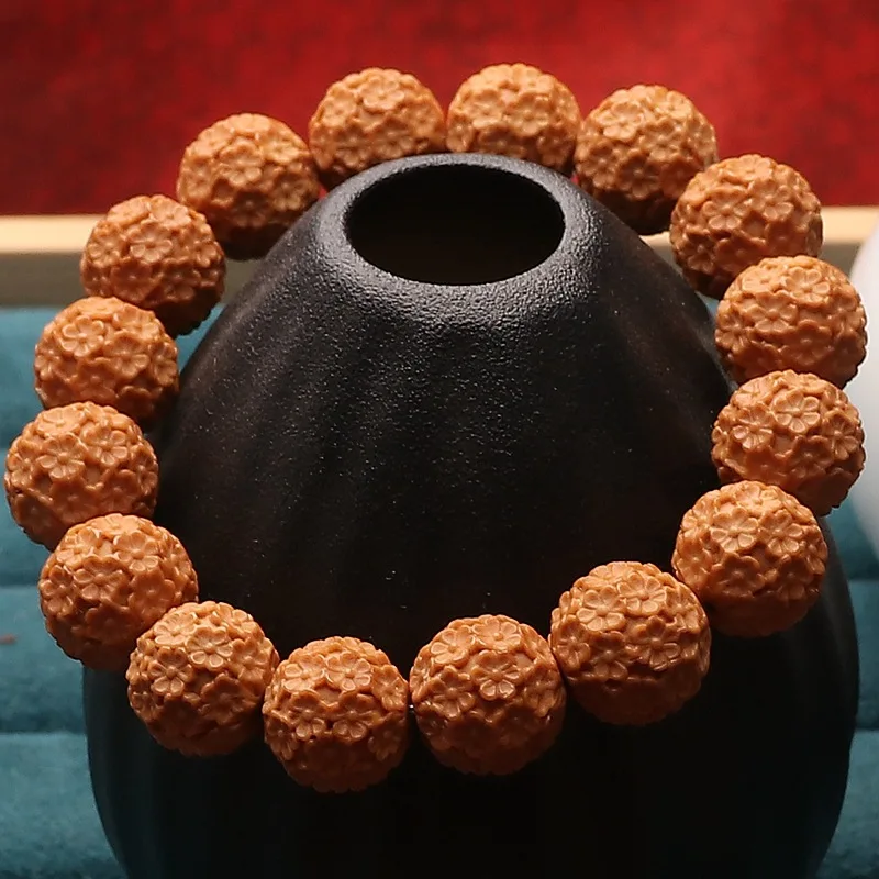 Full-carve monkey head walnut carving handmade plum blossom single-loop realistic short round bracelet