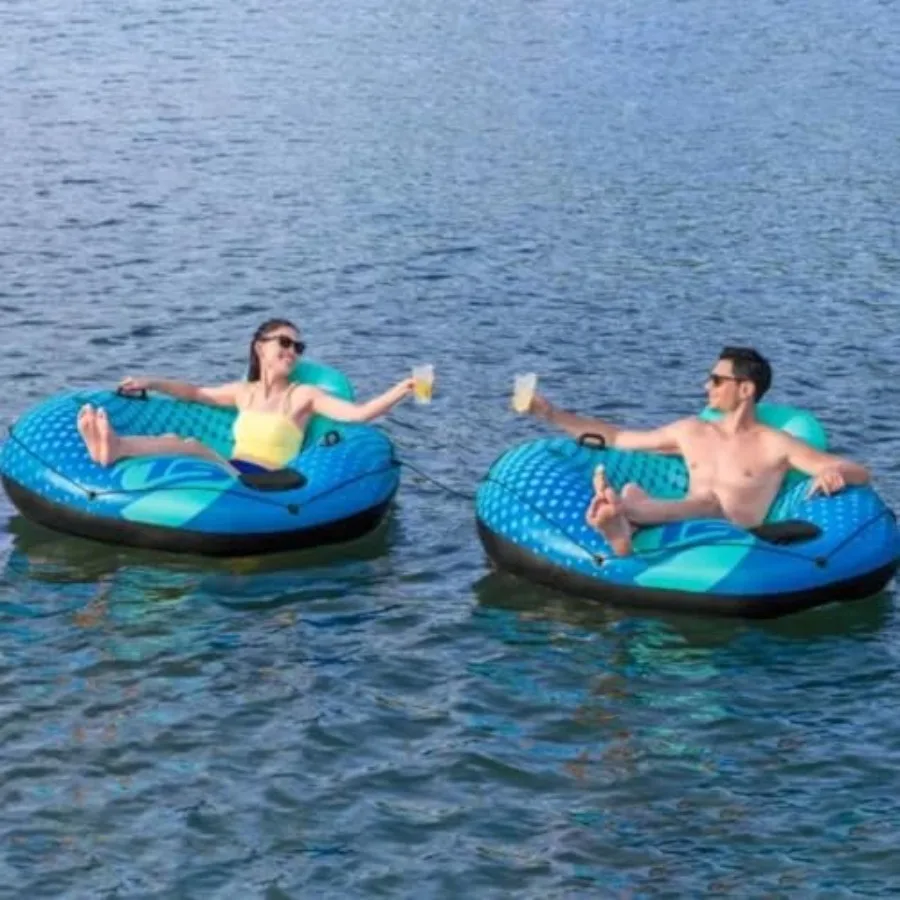 Sports Rapid Rider Ultra River Tube for river rafting, durable PVC material, vibrant blue color, includes 2-pack, 1 repair patc