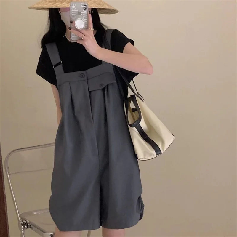 2025 Strap Shorts Frauen Sommer Breite Bein Overalls Neue Lose Hohe Taille Overall Lose Mode Hosenträger Hosen Weibliche