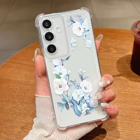 Flowers Soft Silicone Case For Samsung Galaxy S25 Edge S24 FE S23 S22 Ultra A56 A36 A16 A06 A15 A55 Shockproof Clear Phone Cover