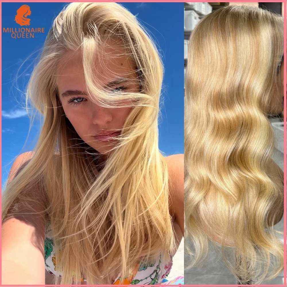 

Парик 13x6 Ash Blonde Ombre 613 из 100% натуральных волос, без клея, плотность 180%, с эффектом Body Wave, с мелированием, для женщин Millionaire Queen