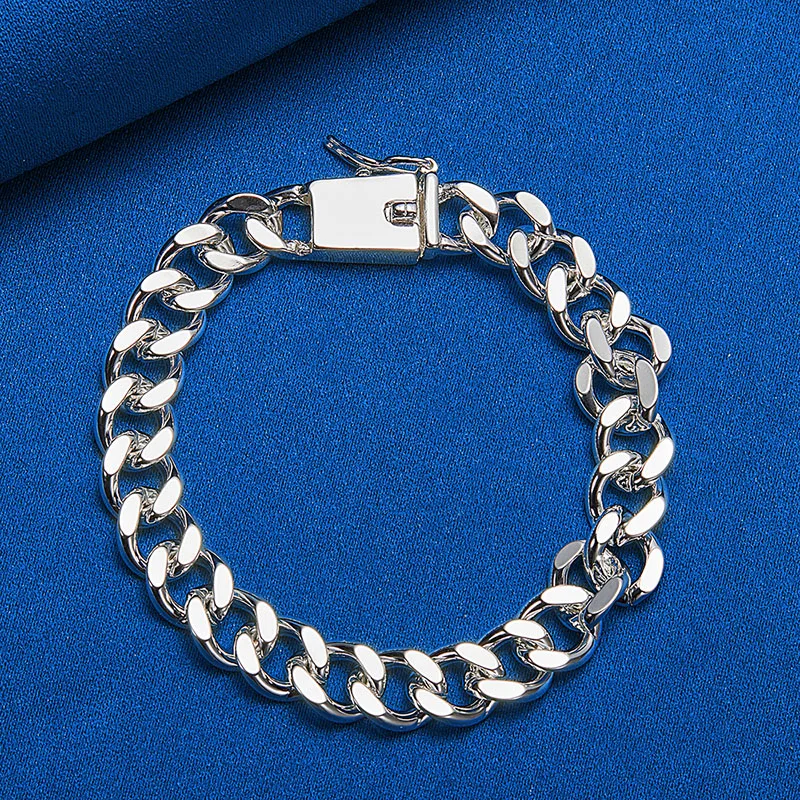 Pulsera de cadena cubana de Plata de Ley 925 de 10MM y 8 pulgadas para hombre y mujer, abalorio de moda, accesorios de joyería de regalo