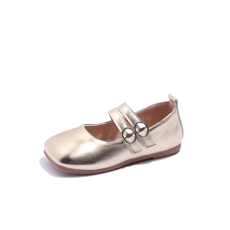 Little Girls Leather Shoes 2023 Summer Korean Style Fashion Kids Silver Performance Shoes Gold Soft Children Casual Shoes Simple