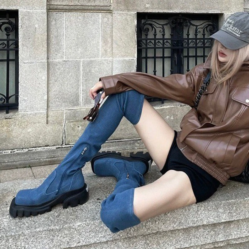 New Shoes Winter Casual Women Boots Black Over The Knee Boots Sexy Female Lady Thigh High Boots  Zip Silver Casual Party Shoes