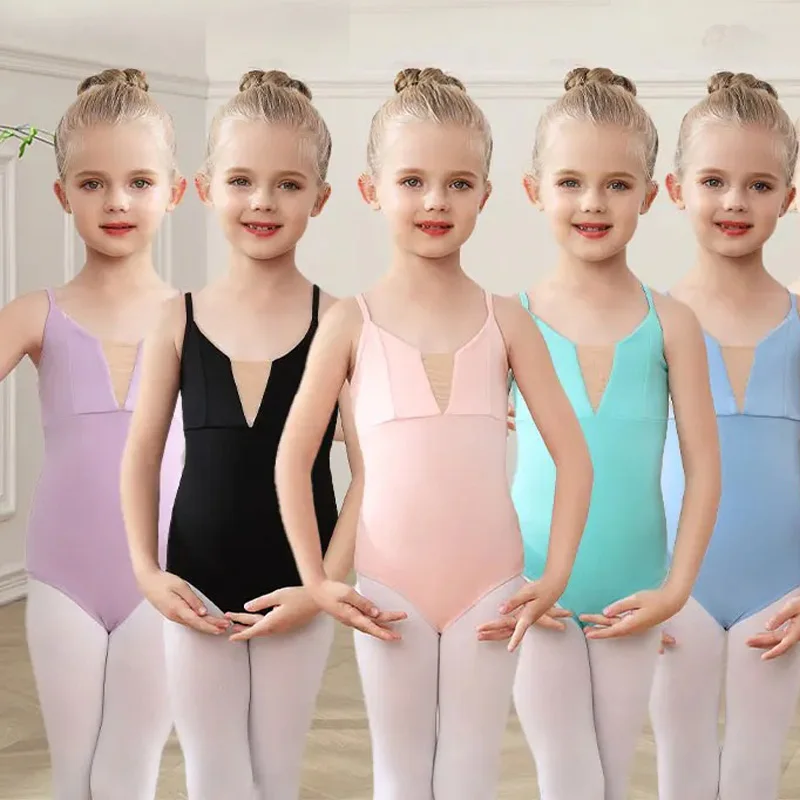 

Балетный трико для девочек, детские балетные костюмы, камзол ярких цветов, танцевальный купальник с низкой спинкой, детский гимнастический танцевальный боди