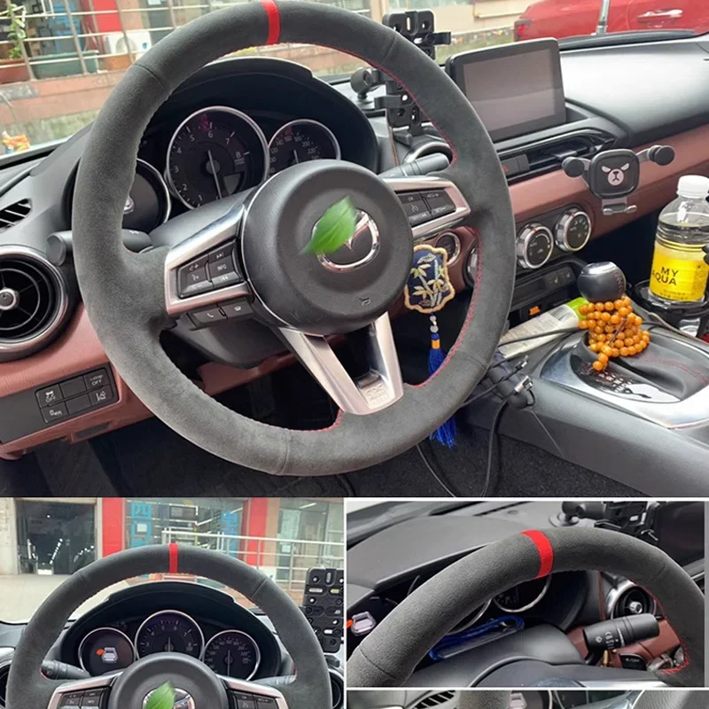 Customized suede Style Car Steering Wheel Cover for Mazda MX-5 2015-2022 MX5 ND Hand-Stitched black Steering Wheel Wrap