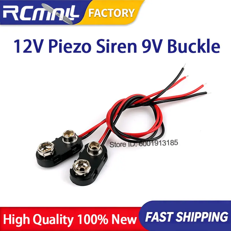 12V DC Mini Piezo Alarm Siren 110dB Loud Black Buzzer Speaker 9V Battery Clip Connector Line for Car PC Peripherals Accessory