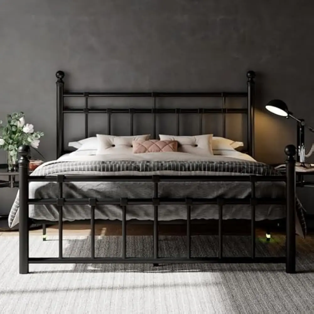 

Full Size Bed Frame with Classic Iron-Art Headboard & Footboard, Heavy Duty Slats, 12" Under Bed Storage, No Box Spring Needed