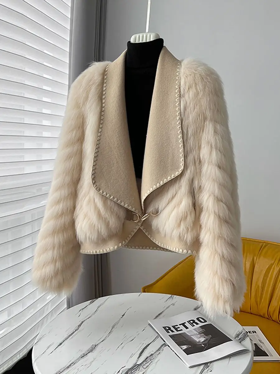 Nowy płaszcz z futra damski na jesień i zimę 2025, krótki modny kardigan
