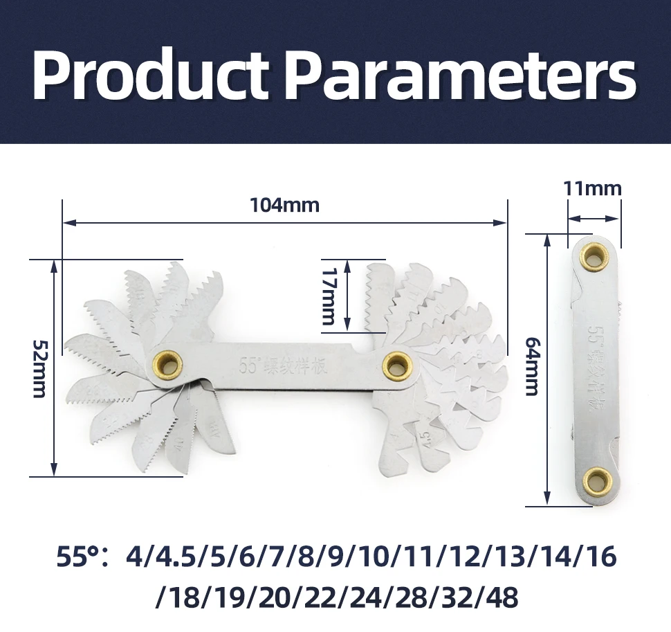 55/60 Degree Thread Plug Gauge Metric Imperial Gear Tooth Screw Pitch Gauges Carbon Steel Measuring Tool Tap Thread Measurement
