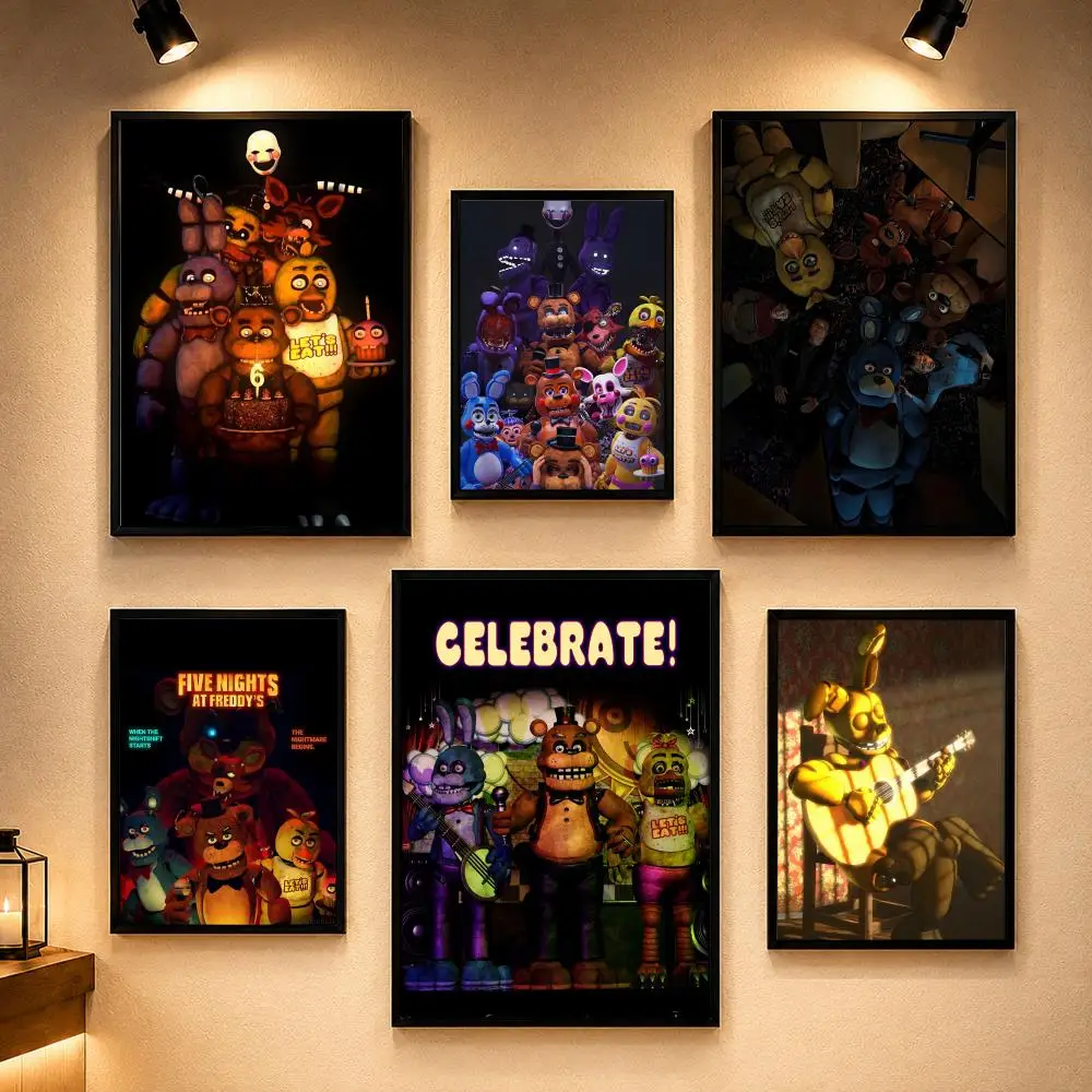 FNAF Five-nights-At-Freddys Ultimate Group Poster Vintage Retro Anime Poster Stickers Peel and Stick Wall Art Home Decor
