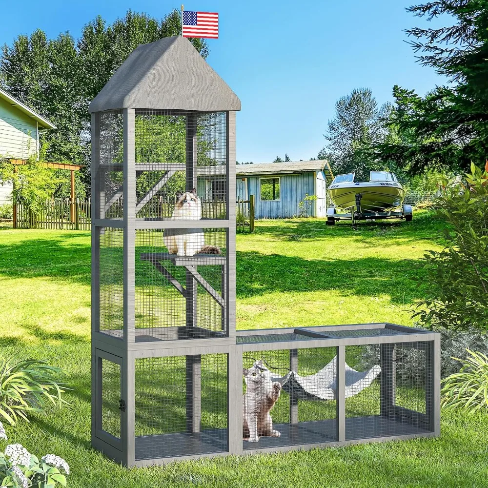 

Outdoor Cat Enclosure with Tunnel, 2 in 1 Outside Pet Playground Include 1 Catio and 1 Tunnel, Cat Enclosure