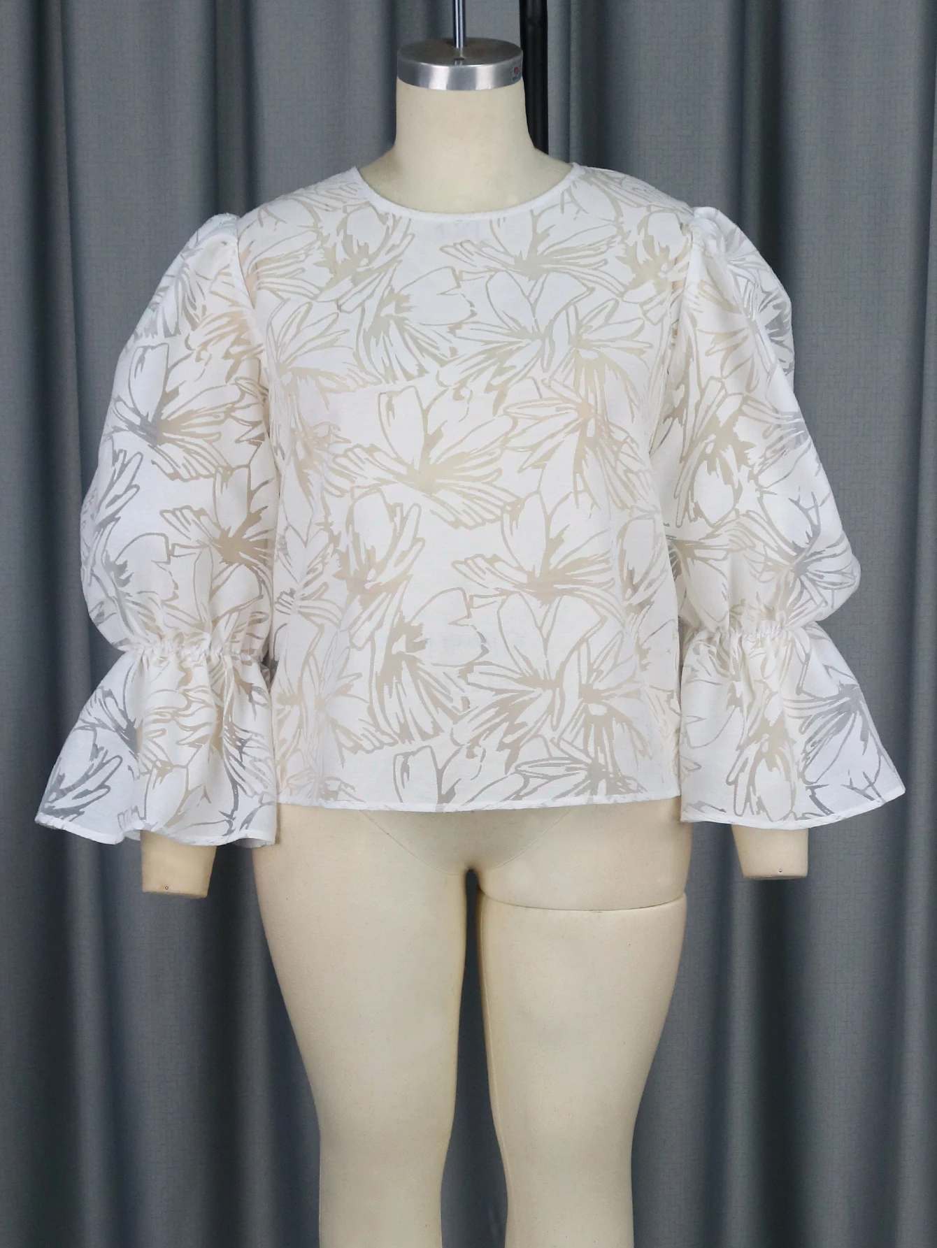 Sexy Floral Tops for Women O Neck Long Puff Sleeves See Through Summer Fasshion Elegant Vacation Evening Party Clubwear Blouse