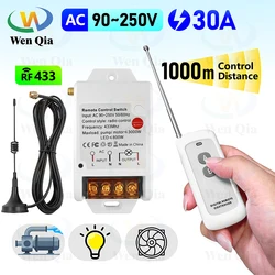 433Mhz Wireless Pump Remote Control Switch 110V 220V 30A RF Relay Module with External Antenna,1000m Transmitter,for Light/Motor