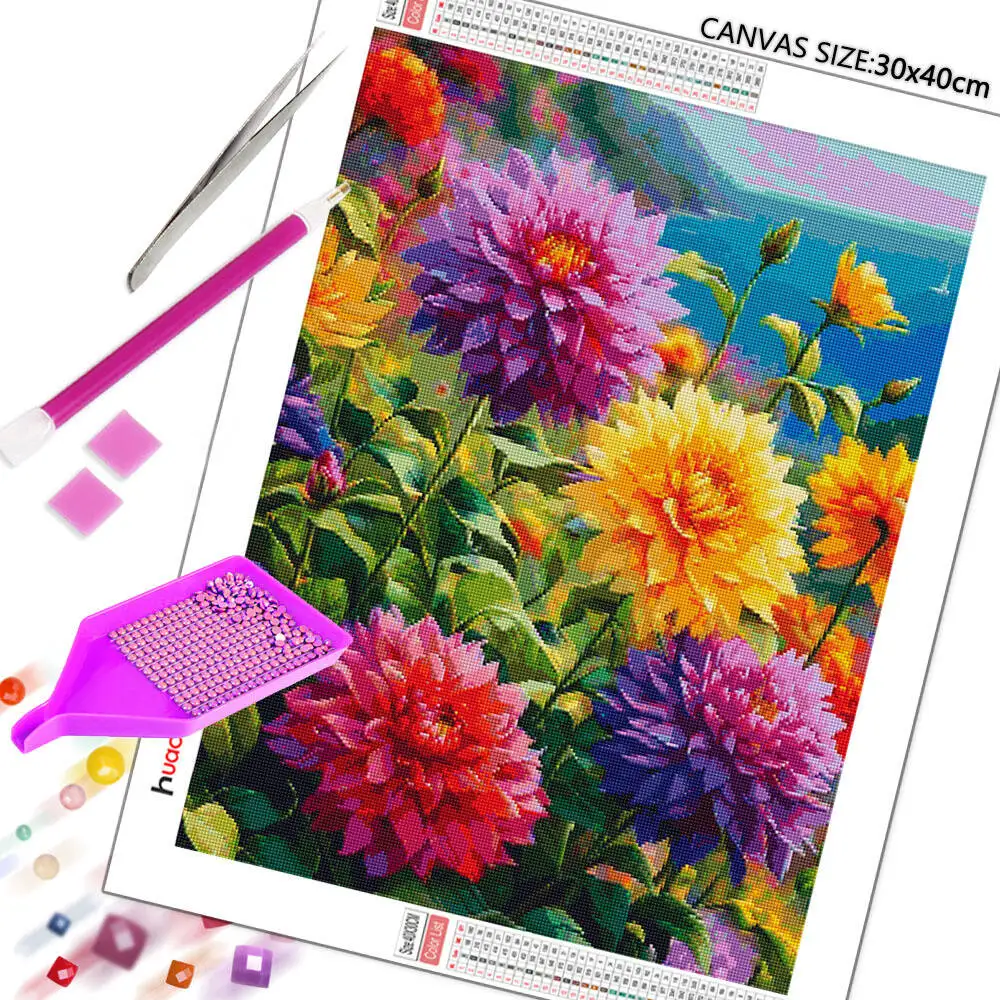 Huacan New Diamond Painting Flower Landscape 5D DIY Decorative Paintings Full Square Round Drill Art Set