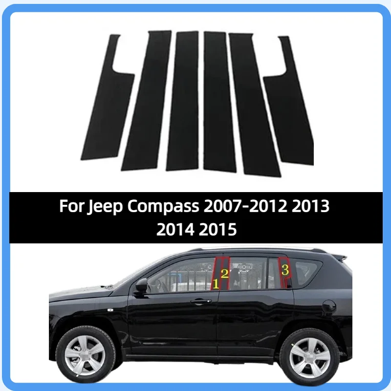 

Накладки на стойки дверей (B/C) для Jeep Compass 2007-2015, глянцевые, цвет черный, декоративные, наклейки-накладки на окна