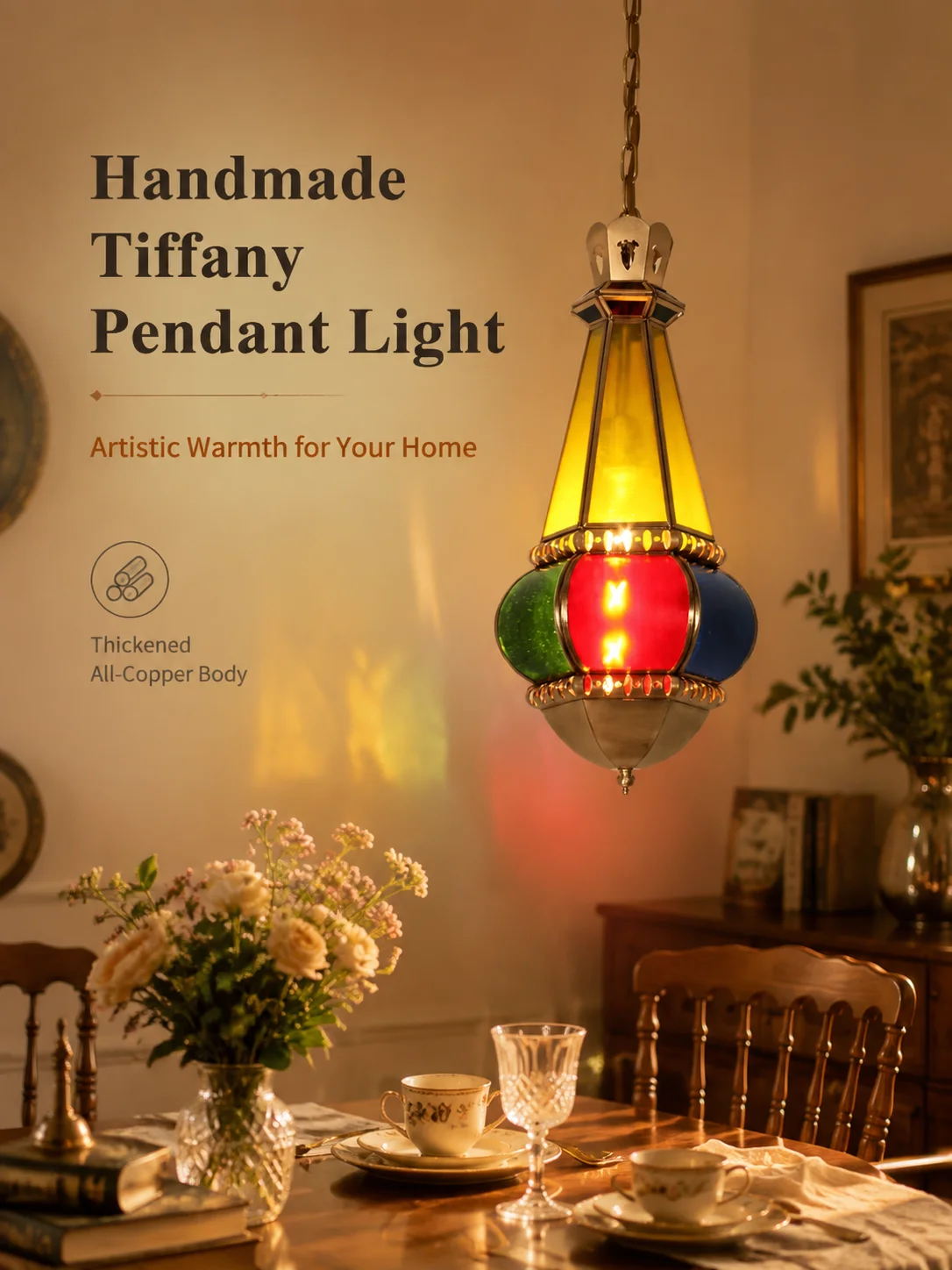 Full Copper Moroccan Colorful Glass Pendant Light Handmade Hanging Lamp Bedroom Restaurant Hallway Staircase Hotel Decor Lights