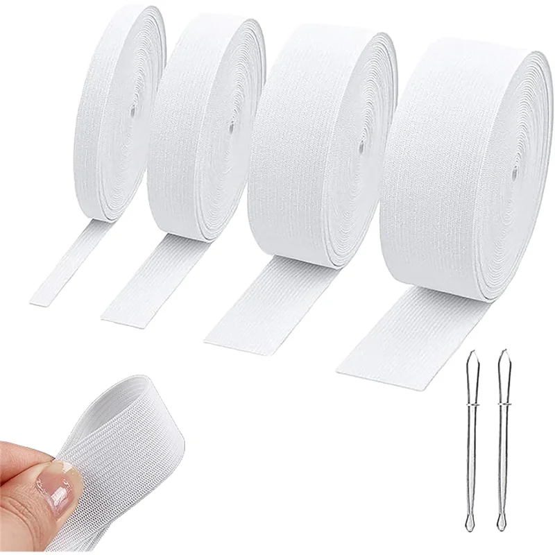 

4 рулона белой высокоэластичной швейной эластичной ленты, толщина 1 мм, ширина 0,6/1/1,4/2 дюйма, длина 5,5 ярдов/рулон, 2 зажима B