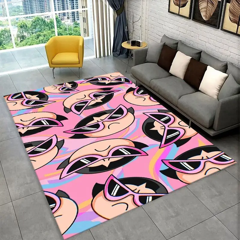 Cute P-Powerpuff girl Cartoon Non-Slip Area Rug for Living Room,Bedroom,Playroom,Soft Carpet Floor Mat Home Decor Rug Kids Room