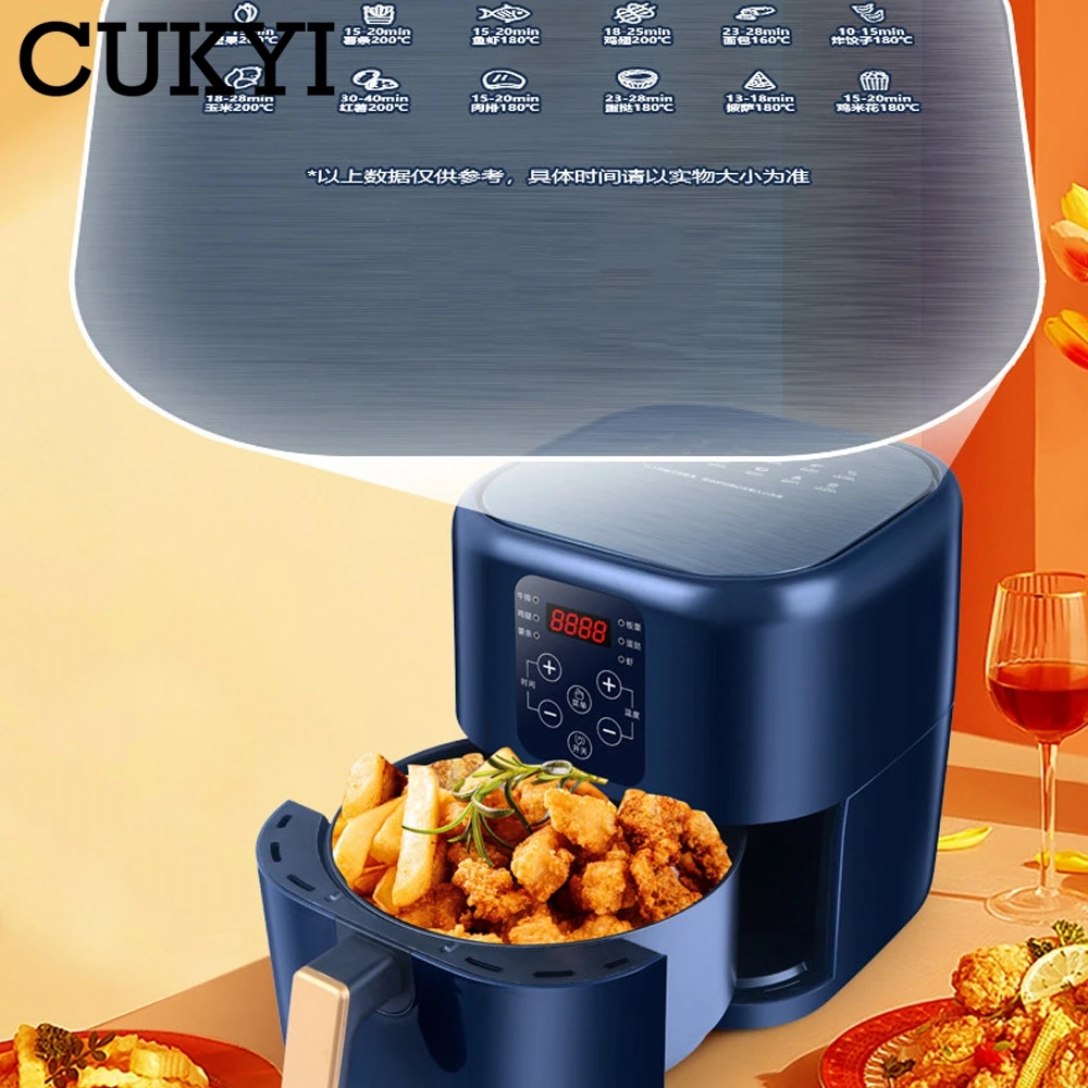 CUKYI 6L Household Air Fryer Electric Baking Oven Automatic French Fries Maker Oil Free BBQ Tool Cooking Machine 60 Min Timing