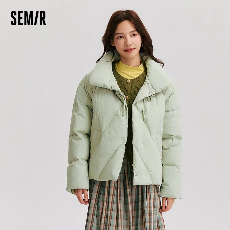 Jaqueta semir para mulheres, casaco grosso, gola alta, textura solta, estilo chinês, botão de disco, série suave, doce, inverno, novo, 2024