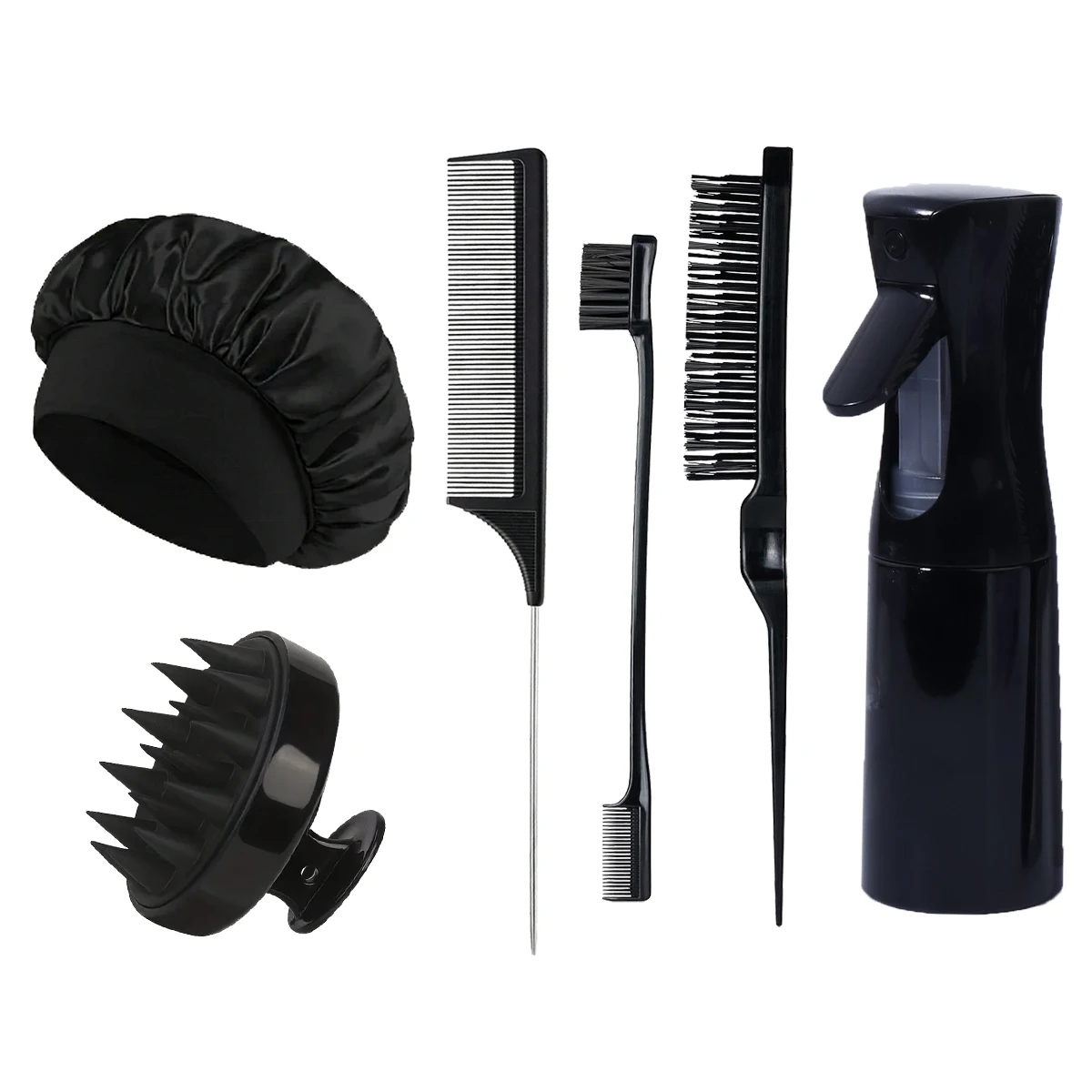 6pcs hair styling set, spray bottle shampoo and brush caps, three hair combs, hair salon tools, special for real hair wigs