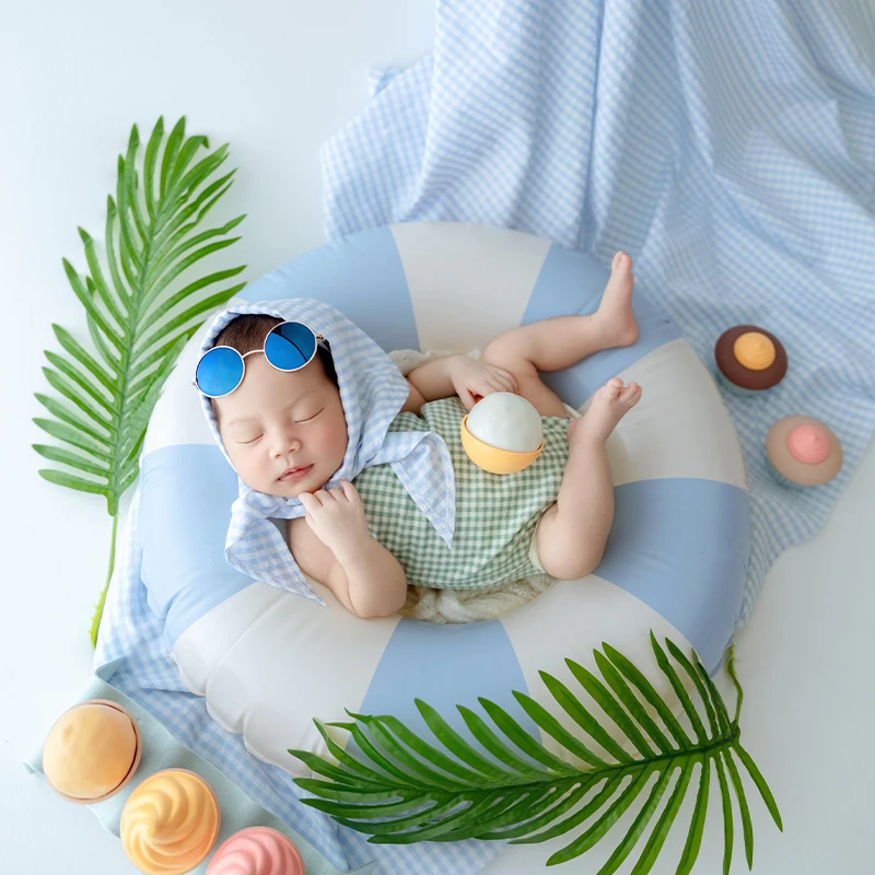

Summer Newborn Photography Baby Beachwear Sets Hawaiian Style Swimming Rings Ice Cream Accessories Newborn Theme PhotographyProp
