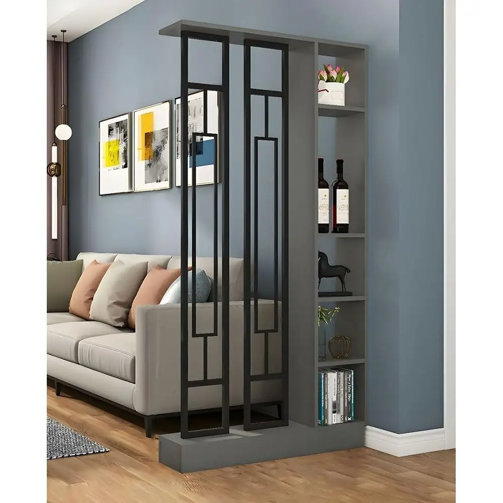 Wall Room Divider Bookshelf, Modern Wood Bookcase with Translucent Screens Storage Cabinet for Stylish Home Office Decor Display