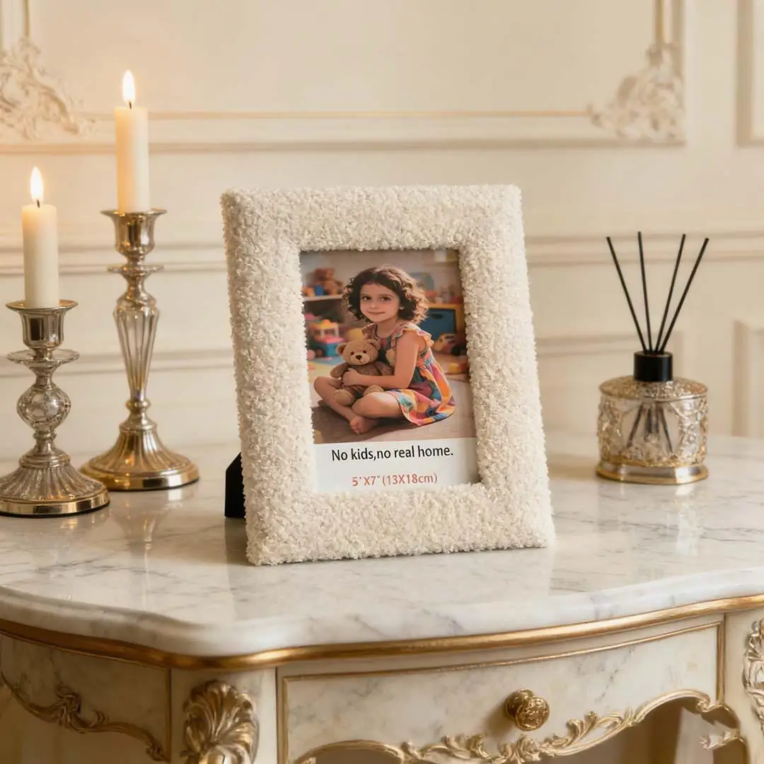 6/7/8 Inches Plush Photo Frame, Decorative Frame, Beige-pink Density Board Wooden Photo Frame, Photo Holder