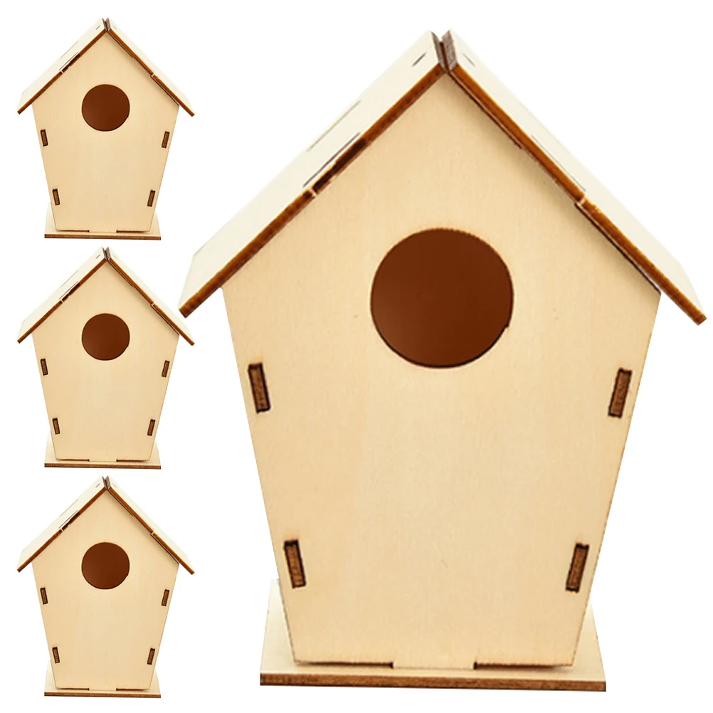 

4 Pcs Wooden House naments Unpainted DIY Craft Mini Pendant Christmas Decor Graffiti Blank Wood Adornments Holiday Season Sewing