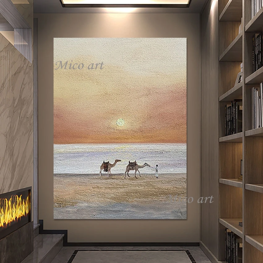 3d Camel Modern Paintings Hotel Artwork Acrylic Decoration Art Picture Unframed Handmade Abstract Sunset Oil Painting On Canvas