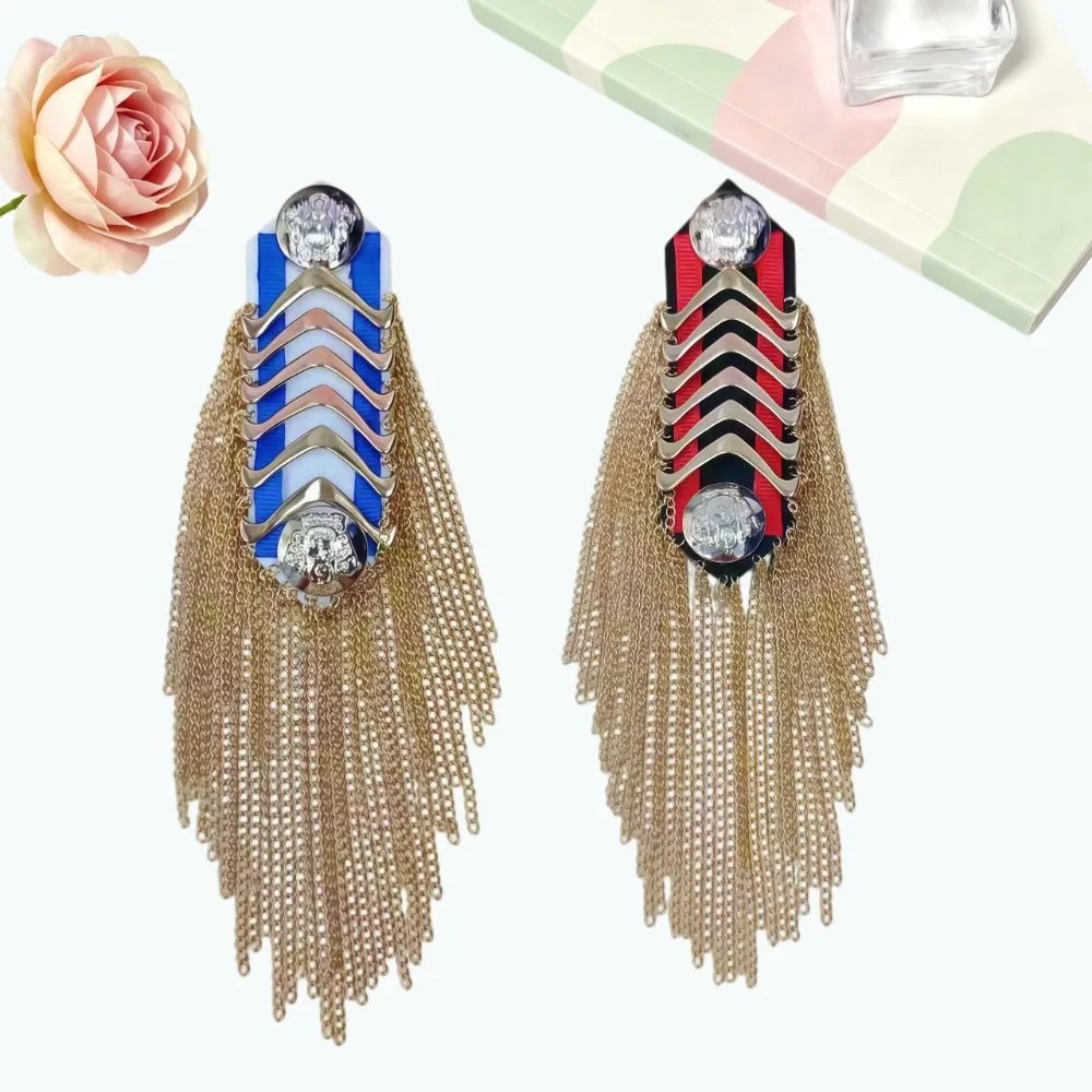 Metallic Fringe Epaulet Brooch Shiny Detachable Metal Chain Pin Embroidered Handmade Shoulder Tassel Badge Celebration