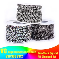 VC Diamond Gun-black Crystal/Black Rhinestone Cup Chain Glass Crystal Rhinestone Trim For DIY Garment Decoration