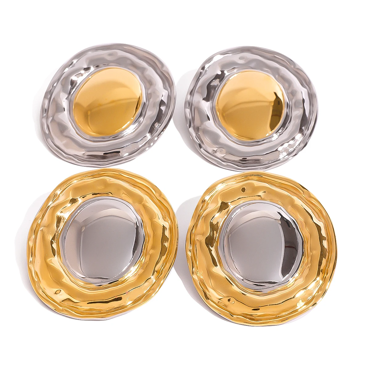 18K Gold Plated Stainless Steel Geometric Color Matching Oval Earrings ​​​​Women Charms Metal Texture Waterproof Jewelry